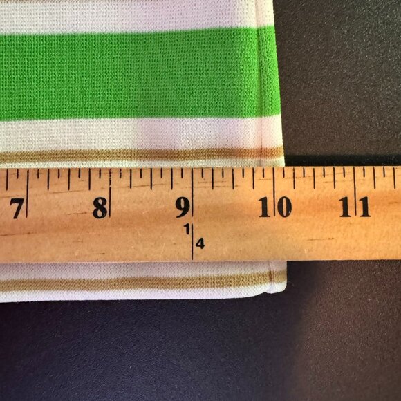 Vintage 70s Sears Women's White Polyester Bell Bottom Pants, Green Stripes - Picture 9 of 9